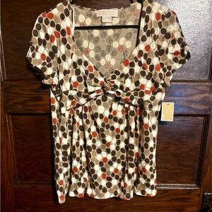 Michael Kors Brown, Cream, and Red Polka Dot Blouse, NWT, Size M